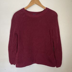 Gap Knit Sweater Women's XS Pullover Burgundy 100% Cotton Long Sleeve Round Neck